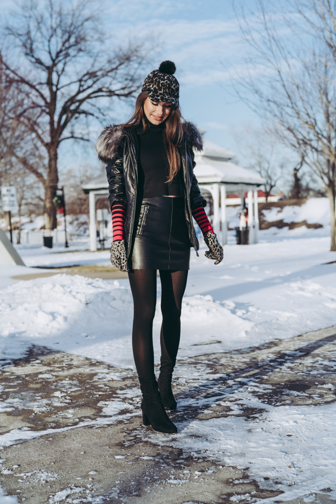 winter leather skirt outfits